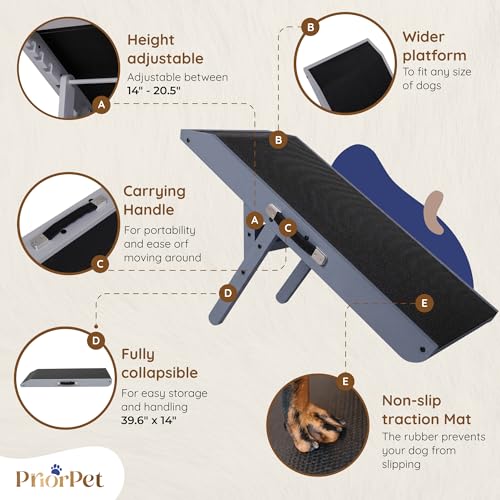Dog Ramp for Couch – Non-Slip, Sturdy Build Foldable Wooden Dog Ramp – Supports up to 200 lbs – 7 Adjustable Heights (14"–20.5") – Enhanced Stability – Birchwood Pet Ramp for Small Dogs – Gray - color: Gray