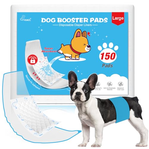 Dog Diaper Liners for Dog Diapers Male and Female 150ct Super Absorption Disposable Booster Pads for Most Reusable Pet Belly Bands, Washable Puppy Diaper Wraps - size: Large (150 Count)