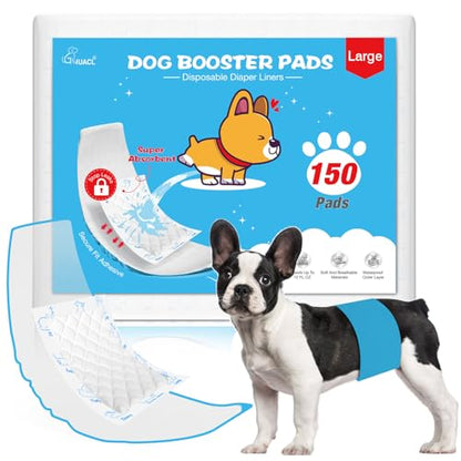 Dog Diaper Liners for Dog Diapers Male and Female 150ct Super Absorption Disposable Booster Pads for Most Reusable Pet Belly Bands, Washable Puppy Diaper Wraps - size: Large (150 Count)