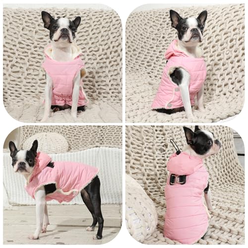 Vecomfy Fleece Lining Dog Hoodie with Harness Built in,Extra Warm Small Dog Jacket in Winter Puppy Coats with Drawstring Hooded,Light Pink XS - color: Light Pink(Harness Built in), size: X-Small (Pack of 1)