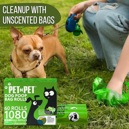 Pet N Pet 1080 Counts Green Poop Bags for Dogs, 41% Plant Based & 59% PE Extra Thick Dog Poop Bags Rolls, 9" x 13", Unscented Pet Waste Bag - size: 1 Count (Pack of 1080), style: Unscented - Green