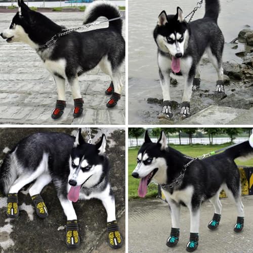 Waterproof Dog Boots, BESUNTEK Non-Slip Durable Dog Shoes, Adjustable Paw Protection with Adjustable Straps and Reflective Strip for Small Medium Large Dogs, Winter, Snow and Outdoor (White, #6)