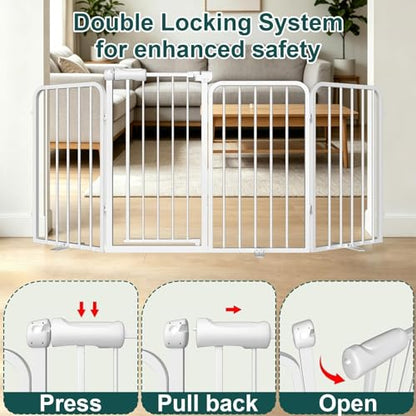 WAOWAO Heavy-duty Freetanding Dog Gate with Door, 106"Extra Wide 30"Tall Metal Puppy Pet Gate for Indoor, Foldable Gate for Doorways, Stairs, Hallways, House, Free Standing /Wall Mounted Gate 6 Panels - size: 6 Panel - 106”Wide