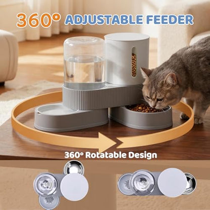 Gravity Cat Feeder 2 Pack Automatic Food Feeder and Water Dispenser Set Detachable Pet Bowl with Silicone Mat for Cats Small Medium Dogs, Large Capacity(Grey) - color: Grey-With mat