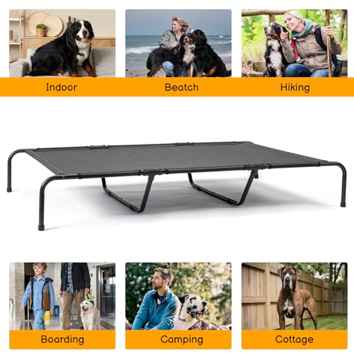 Elevated Dog Bed Raised Outdoor Dog Cot for Large Dogs, Pet Products Dog Cots Beds with Washable Cooling Breathable Mesh Anti-Slip Feet, Heavy Duty Durable Metal Frame, Cama para Perros 60" Black - color: Black + 60"