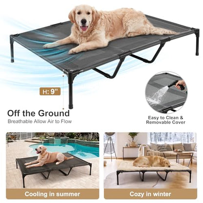 petizer Large Cooling Elevated Dog Bed, Heavy Duty Anti-Sag Summer Camping Dog Cot, Breathable & Waterproof Raised Pet Bed with Sturdy Center Support Bars, 36x30x9 Inches, Blue - color: Blue, size: 36"L x 30"W x 9"H