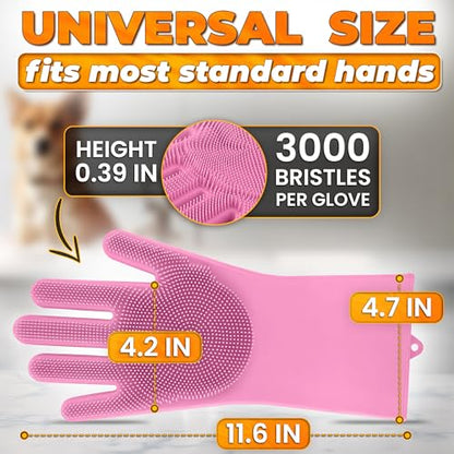 Cat and Dog Shampoo Gloves with 3000 Soft Bristles – 2-in-1 Dog Bath Gloves 11.6", Durable Silicone, Saves Shampoo | Massage, Grooming & Clean Wet or Dry – Made for Every Breed and Coat Style (Pink) - color: Pink