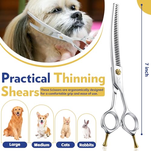 JASON Dog Shears for Grooming - 7" Up-curved Thinning Scissors with 55%-60% Thinning Rate, Japanese 440C Stainless Steel Dog Grooming Blenders with Adjustable Screw (35 Teeth, Silver) Christmas Gift - style: Up-curved Chunkers01