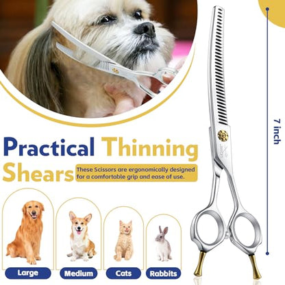 JASON Dog Shears for Grooming - 7" Up-curved Thinning Scissors with 55%-60% Thinning Rate, Japanese 440C Stainless Steel Dog Grooming Blenders with Adjustable Screw (35 Teeth, Silver) Christmas Gift - style: Up-curved Chunkers01