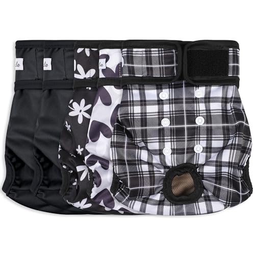 Female Dog Diapers 5Pcs - Premium Reusable Diapers for Doggie in Heat - Highly Absorbent Dog Diapers Female for Pet Incontinence with Adjustable Snaps, Black, M - color: Black Set, size: Medium