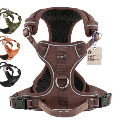 Freudentier No Pull Dog Harness with Handle – Soft Breathable Mesh Padding, Front & Back Clips, Adjustable & Reflective Front Range Harness for Small, Medium & Large Dogs (Chocolate, L) - color: Chocolate, size: L