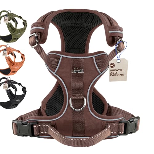 Freudentier No Pull Dog Harness with Handle – Soft Breathable Mesh Padding, Front & Back Clips, Adjustable & Reflective Front Range Harness for Small, Medium & Large Dogs (Chocolate, S) - color: Chocolate, size: S
