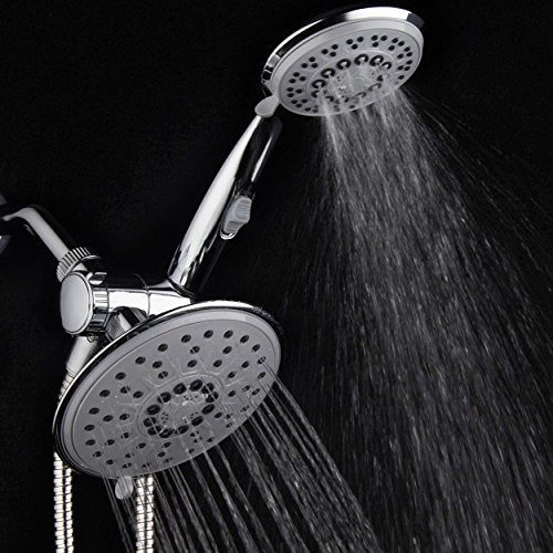 30-Setting 6 Inch Rain Shower Head with Handheld Shower Combo featuring Patented ON/OFF Pause Switch by Hydroluxe - Use Each Showerhead Separately or Both Together! Premium Chrome Finish - color: Gray Face