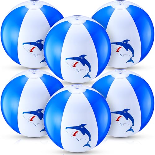 6 Pcs 12 Inch Inflatable Shark Beach Balls for Kids Shark Birthday Party Favor Decorations Pool Toy PVC Beach Ball - style: Shark