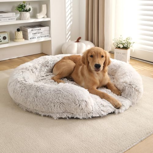 Plush Dog Bed for Small Dogs, Egg Crate Memory Foam Pet Bed Washable Cat Bed, Round Dog Donut Bed Waterproof Lining Removable Cover (Coffee, S) - color: Coffee, size: 19.6x19.6x3.9 in