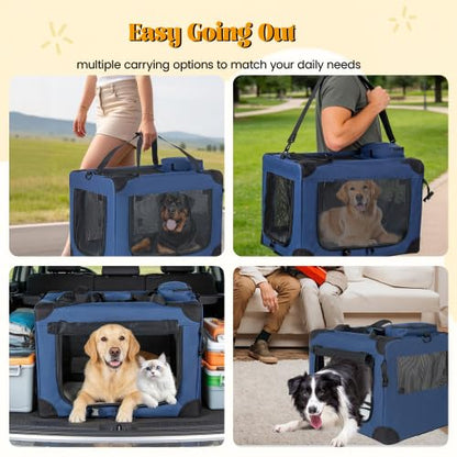 40 Inch 2-in-1 Dog Carrier with Wheels, Travel Soft Dog Crate with Detachable 360° Wheels & Retractable Handle, Collapsible Mesh Pet Kennel Bag for Road Trips & Flying, Heavy Duty Up to 90 lbs, Blue