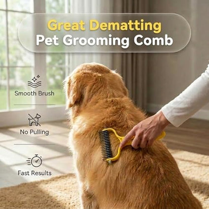 Double Sided Dematting Comb for Cats & Dogs, Undercoat Rake, Safe Deshedding Grooming Tool, Gentle Matt Remover Detangler for Long Thick Haired Pets, Ergonomic Pet Grooming Brush (Onyx) - color: Onyx