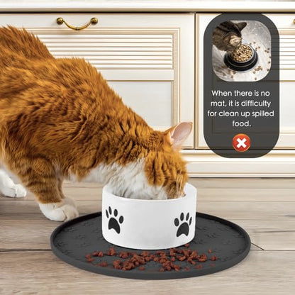 Silicone Pet Food Mat - Waterproof Dog & Cat Feeding Mat with High Lip to Prevent Spills & Protect Floors, Black - color: Black