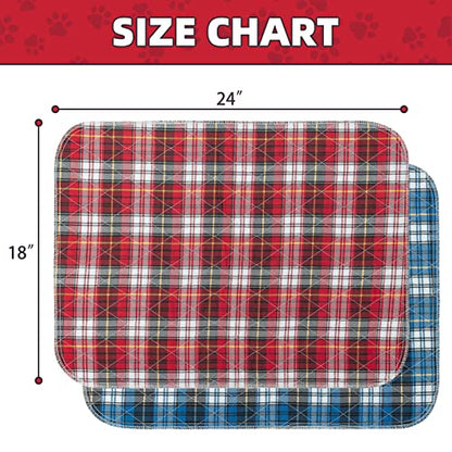 KOOLTAIL Washable Pee Pads for Dogs - Waterproof & Non-Slip Plaid Puppy Potty Training, Reusable Whelping Pad, Dog Food Feeding Mat, Red & Blue - size: 18" x 24" (4 Pack)