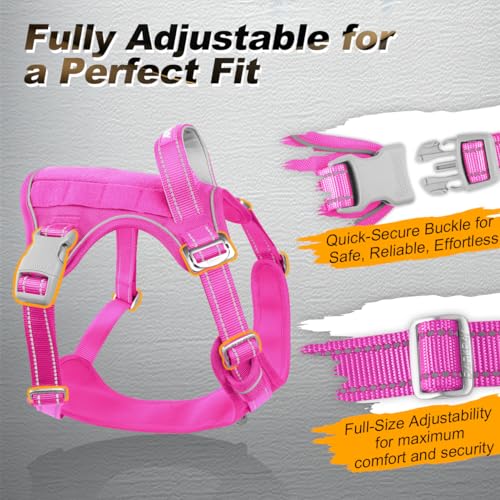 BARKBAY Service Dog Vest Tactical Dog Harness Medium Large Sized Dog No Pull Adjustable Dog Harness Reflective K9 Working Training Easy Control Military Molle System(Pink,XL) - color: Pink, size: X-Large
