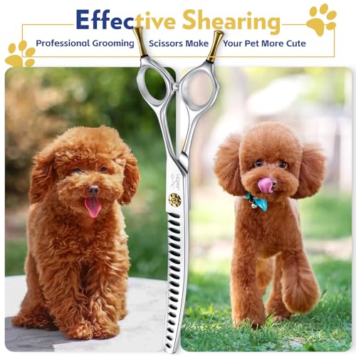 JASON Dog Scissors for Grooming - 7" Up-curved Chunker Shears with 65%-70% Thinning Rate, Professional Japanese 440C Stainless Steel Dog Grooming Chunkers with Adjustable Screw (18 Teeth, Silver) Gift - style: Up-curved Chunkers02