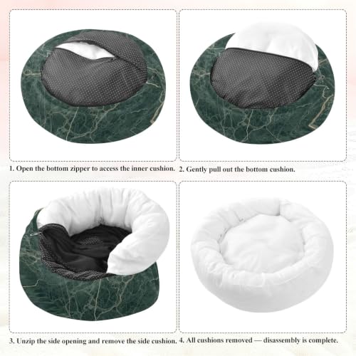 Calming Dog Bed for Small Dogs & Cats Plush Washable Donut Bed | Green Marble 20" Anti Anxiety Round Pet Bed with Raised Rim, Warm & Anti-Slip Cushion for Indoor Pets - size: 20 inch