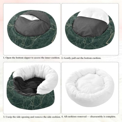 Calming Dog Bed for Small Dogs & Cats Plush Washable Donut Bed | Green Marble 20" Anti Anxiety Round Pet Bed with Raised Rim, Warm & Anti-Slip Cushion for Indoor Pets - size: 20 inch