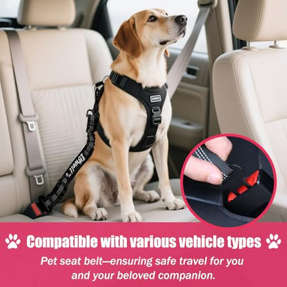 IBWell Dog Seat Belt,3 Piece Set Retractable Dog Car Harness Adjustable Dog Seat Belt for Vehicle Nylon Pet Safety Seat Belts Heavy Duty & Elastic (Black & Red) - color: Black & Red