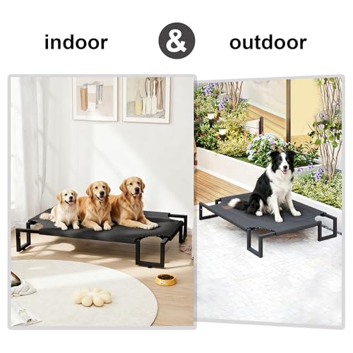 Elevated Dog Bed,Raised Outdoor Dog Bed for Large Sized Dogs,Waterproof Cooling Dog Cot with Washable Breathable Teslin Mesh,Indoor Pet Bed with Heavy Duty Frame,No-Slip Feet,Black 125×85×21cm - size: XL 125L×85W×22H cm