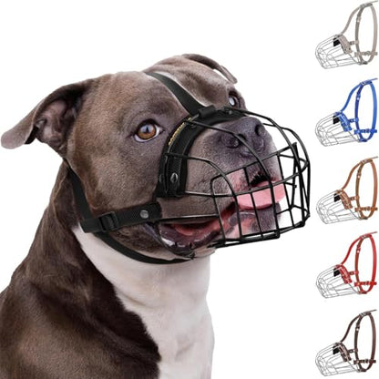 BRONZEDOG Pitbull Dog Muzzle Breathable Metal Basket for Large Dogs Amstaff Staffordshire Terrier Biting Chewing Barking (Nylon, Black) - color: Nylon, Black