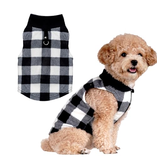 Rbenxia 1 PC Plaid Dog Sweaters with Leash Ring Soft Fleece Vest Dogs Pullover Warm Jacket Pet Dogs Clothes Winter Dog Outfits for Small Puppy Cat Pets (Black and White, X-Small) - color: Black and White, size: X-Small
