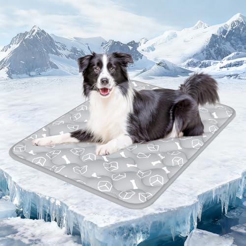 Rywell Dog Cooling Mat 2.0, Elegant Grey, 44"*32" Thick & Durable Cooling Mat for Extra Large Dogs, Extended Cooling with Waterproof & Color-Changing Arc-Chill Fiber (Q-Max>0.5), Ideal for Summer - color: Grey, size: X-Large