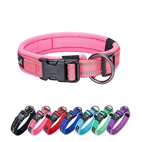 EXCELLENT ELITE SPANKER Reflective Dog Collar Classic Soft Padded Breathable Nylon Adjustable Pet Collar with Quick Release Buckle for Boy Girl Male Female Small Medium Large Dogs Training(Pink-S) - color: Pink, size: S