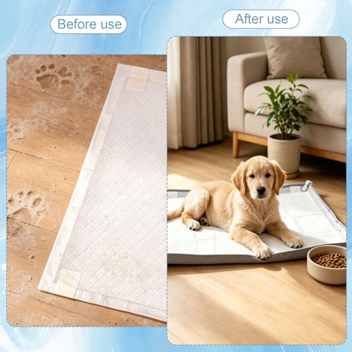 Penitue Silicone Dog Pee Pad Holder Fits Up to 24x24 Inch Pee Pads, Leak-Proof Raised Edges Puppy Potty Tray with 4 Fixing Clips Square Non-Slip Dog Pet Potty Training Mat for Floor Protection (Grey)