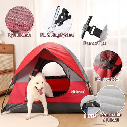 GDanes Red Dog Tent House - Portable Indoor/Outdoor Dog Bed with Soft Pad for Large Dogs, 42 x 42 x 32 Inches - style: Red