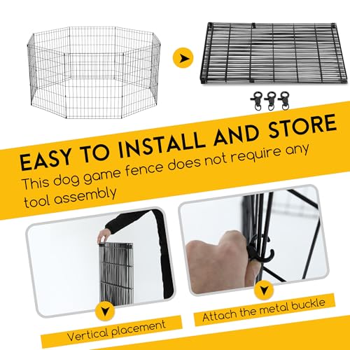 FDW 30 Inch Dog Pen 8 Panel Dog Playpen Indoor Outdoor Metal Puppy Pet Fence Portable Folding Animal Exercise Fence,Black