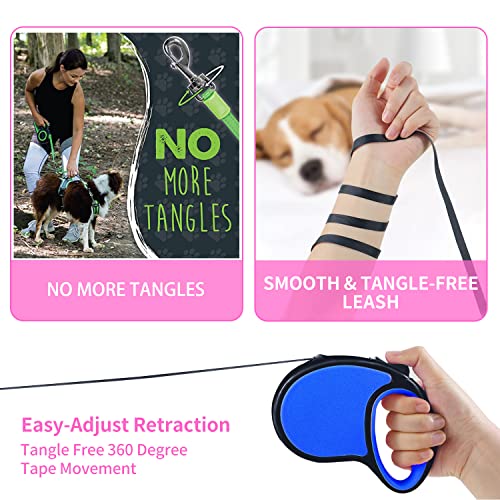 Retractable Dog Leash,[Strong Nylon Tape][One-Handed One Button Lock] for Small Medium Dogs and Cats,16ft Pet Walking Leash with 360°Tangle-Free Design,Anti-Slip Handle,Gift Package (Navy Blue) - color: Navy Blue