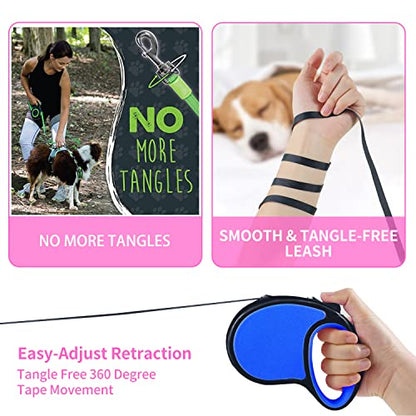Retractable Dog Leash,[Strong Nylon Tape][One-Handed One Button Lock] for Small Medium Dogs and Cats,16ft Pet Walking Leash with 360°Tangle-Free Design,Anti-Slip Handle,Gift Package (Navy Blue) - color: Navy Blue
