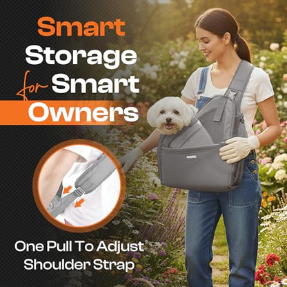 Small Dog Sling Carrier Bag, Hands-Free Dog Carrier Sling with Safety Buckle, Breathable Mesh, Adjustable Strap, Padded Back, Storage Pockets, Pet Carrier for Dogs, Cats, Puppies up to 8–10 lbs - color: Grey