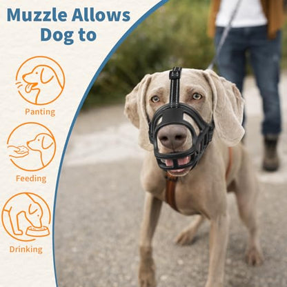 BARKLESS Dog Basket Muzzle for Medium & Large Dogs, Breathable Open Front Mouth Cover with Reflective Strap for Training, Walking Vet Visits, Humane Cage Muzzle Prevent Biting Scavenging (Black, M)