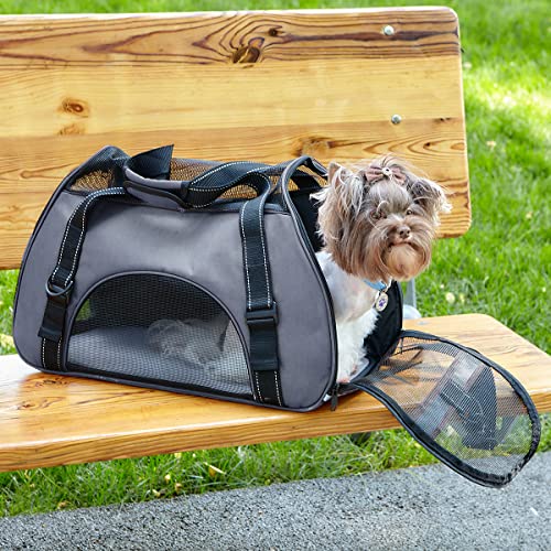 Dogline Carrier Bag Airline Approved Carrier for Dogs and Cats, Size M, Grey - color: Grey, size: H 13" x W 9" x L 21"