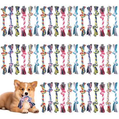 48 Pcs Dog Rope Toys Bulk for Medium and Small Dogs, Multi Color Dental Cotton Puppy Teething Toys 2 Knot Indestructible Chew Tug of War Dog Toys for Aggressive Chewers Supplies