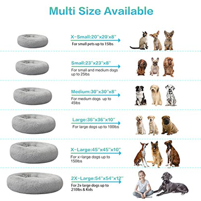 SAVFOX 45 inches Calming Donut Dog Bed - 3X Durable Plush Faux Fur, Machine Washable & Non-Slip, Fits up to 150 lbs, Light Grey - color: Light Grey, size: X-Large | 45"x45"