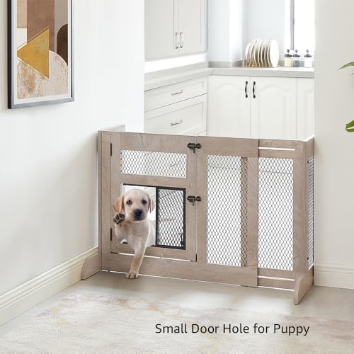 unipaws Dog Gate Indoor to Separate Puppy and Large Dogs for Stairs, Freestanding Walk Through Pet Gate with Small Door, Adjustable 33.3-41.6 Inches Wide