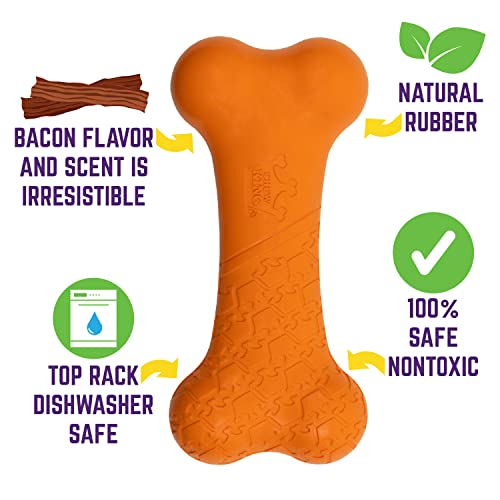 Chew King by Mammoth Bacon Flavor Rubber Bone - color: D) Bone (Bacon)