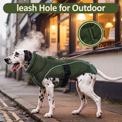 DENTRUN Warm Dog Winter Coat, Easy On Reflective Turtleneck Fleece Jacket | Adjustable buckle, easy on off, windproof & water-repellent, thick fleece snowsuit, outfit fits small to large breeds - color: Army Green, size: Small