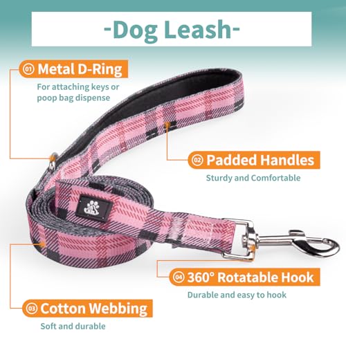 IVY&LANE Dog Collar with Bowtie and Leash Set | Plaid Adjustable Dog Collar | Detachable Bow Tie |5 FT Dog Leash | for Small Medium Large Dogs | Checkered Pink | Small - color: Checkered Pink, size: S