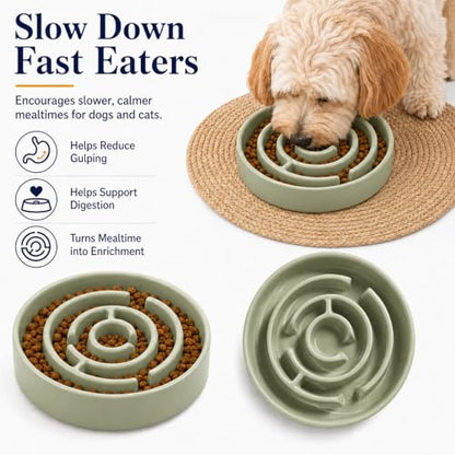 Ceramic Slow Feeder Dog Bowls with Anti-Slip, Slow Feeder & Non-Slip Design, Boredom and Anxiety Reducer, Suitable for All Breed Dogs and Cat (Ceramic-Green) - color: Ceramic-Green