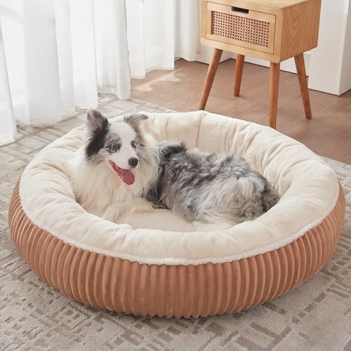45 inches Donut Dog Bed for Extra Large Dogs,Calming Round Jumbo Pet Bed with Removable Cover, Washable Milk Plush Faux Fur, Fits Pets up to 100 lbs(Mocha,XL) - color: Mocha, size: 45.0"L x45.0"W x10"Th