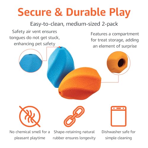 Amazon Basics Interactive Durable Natural Rubber Dog Treat Dispensing Enrichment Chew Toy for Medium Dogs, Multi Color, 2-Pack - size: Medium